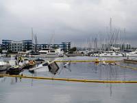 Clean-up efforts are underway after a 100-foot yacht caught fire in Marina del Rey, Calif. (Photo: Frank Lower / U.S. Coast Guard)
