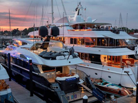 The 123’ motor yacht Temptation and the 198’ motor yacht Blue Moon represented some of the diverse chartering options in New England at the 2018 Newport Charter Yacht Show presented by Helly Hansen Newport. (photo credit: Billy Black)