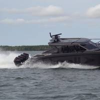 M15Q conducting maneuverability and high speed test runs. Photo courtesy Marell Boats of Sweden