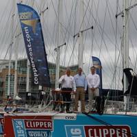 Coppercoat's Ewan Clark and Jason Kenny with Clipper's Head of Fleet Maintenance, Simon Johnston. (Photo: Coppercoat)