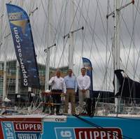 Coppercoat's Ewan Clark and Jason Kenny with Clipper's Head of Fleet Maintenance, Simon Johnston. (Photo: Coppercoat)