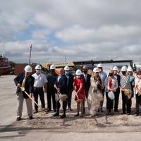 Derecktor officials broke ground at the Port on Friday, November 13 during a small ceremony where federal, state and local dignitaries brandishing golden shovels, hard hats and face masks gathered to commemorate the historic occasion. (Photo: Steven Martine, handout via Derecktor Shipyards)