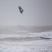 Traversa windsurfs aloft: Photo courtesy of Kia Cold Hawaii 