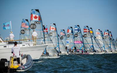 49erFX class racing, 2014. (Photo by Jen Edney/US Sailing)