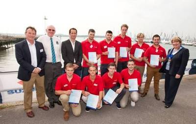 Sir Ben Ainslie, BMF President Fiona Pankhurst and Pendennis apprentices and representatives