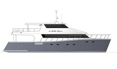 Two MTU 12V 2000 M96X diesels and HamiltonJet HTX52 waterjets have been selected to power the catamaran motor yacht. Image: Dongara Marine