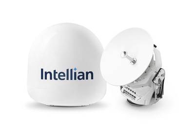 Intellian’s v45C antenna offers a compact VSAT solution for space-limited installations. Image: Intellian