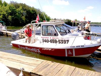 Capt. Gary Jacobs aboard his TowBoatUS Smith Mountain Lake 24-hour response boat.