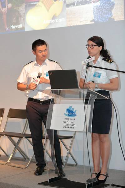 Laura Escobar (right) and Joe Li (left), Purser Trainers of HKCYIA, gave talks on cruise careers (Photo: HKCYIA)