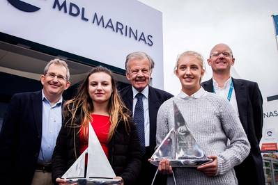 Pictured are (left to right): Mark Todd (Chief Executive Ocean Youth Trust South), Mia Brackley, Lord Iliffe (Board Chairman, Yattendon Group Plc), Elizabeth Bland and Michael Glanville (Operations Director MDL Marinas). (Photo: MDL Marinas)