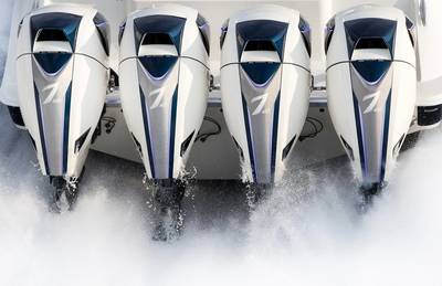 Quadruple installation of the Seven Marine 627hp outboard (Photo: Volvo Penta)