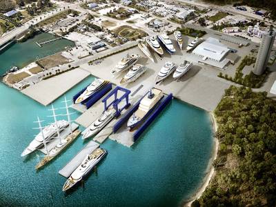 Rendering of Derecktor Ft. Pierce with 1,500-ton mobile boat hoist and planned dry docks. (Image: Derecktor Ft. Pierce)