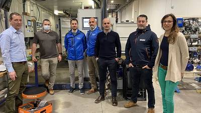 Left to right: Gabriel Malterre, Sales Manager BIO-SEA; Franck Perier, Technical Supervisor BIO-SEA; David Pinza, Sales Manager, FGS; Simone Trevale, Sales Manager FGS; Alessandro Biggio, CEO FGS; Alfonso Rey Espana, Business Director, Progener; and Camille Cosson, Sales Manager BIO-SEA (Photo: BIO-UV)