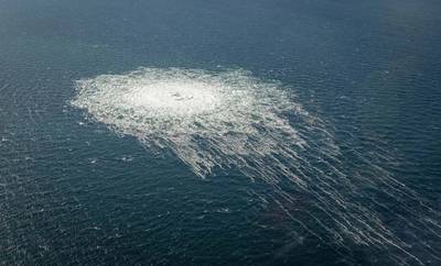 ©The gas leak at Nord Stream 2 seen from the Danish F-16 interceptor on Bornholm in late September 2022. Photo: Danish Defence