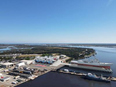 BAE Systems repair yard in Jacksonville, Fla. is adding a Pearlson Shiplift and land-level repair complex that will boost flexibility and expand the shipyard’s docking capacity by 300%. (Image: Pearlson Shiplift Corporation)