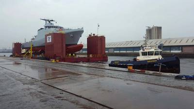 Vessel in cradle pre launch. Photo Courtesy: Malin Group