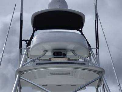 Whale-spotter on the tuna tower of a Viking 70, Image courtesy Viking