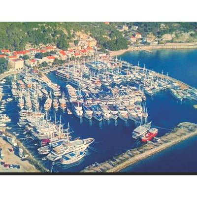 An aerial view of the village fleet rafted up at Krilo Jesenice (Photo courtesy Mladin family)