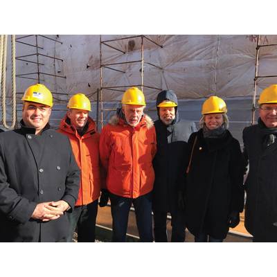 Doulis (far left) and Sven Lindblad (third from left) at the keel laying ceremony. Photos: Lindblad Expeditions