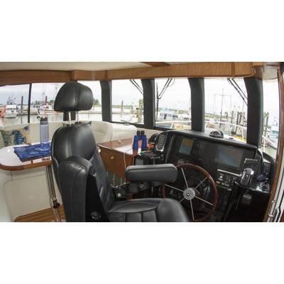 The elevated wheelhouse gives a commanding view with a room lounge. Photo: Haig-Brown/Cummins