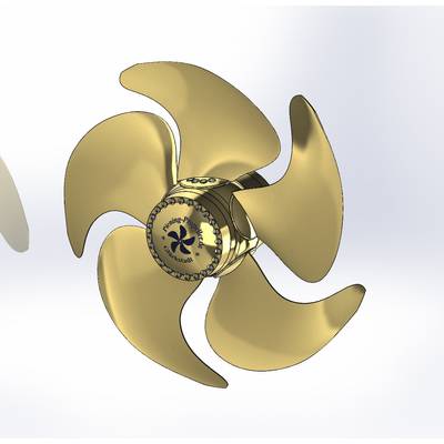 Environmentally-friendly PCP5 propeller – individual parts and fully assembled. (Image: Otto Piening GmbH)