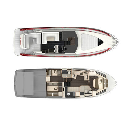 Example of X47 deck layout (top) and interior layout (bottom) (Photo: Yanmar) 