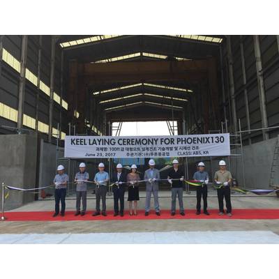 Keel laying ceremony photo at GHI Shipyard in South Korea for Project Phoenix by Alex Thiriat.