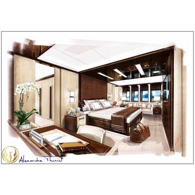 Project Phoenix stateroom interior rendering  by Alex Thiriat.