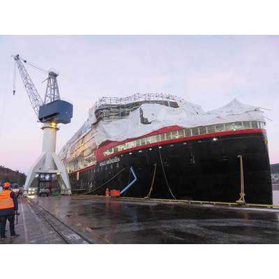 The MS Roald Amundsen under construction at the Kleven Verft AS yard in Ulsteinvik, Norway, pictured in December 2018. Photo: Tom Mulligan