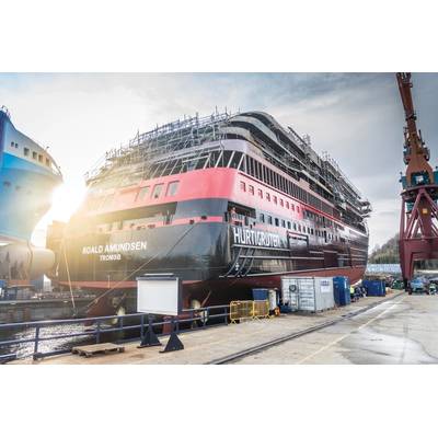 The MS Roald Amundsen under construction at the Kleven Verft AS yard in Ulsteinvik, Norway. Photo: Hurtigruten