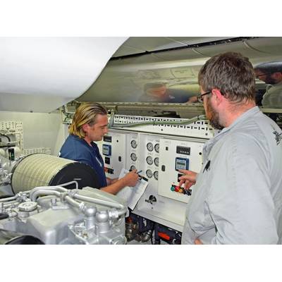 System Check - Manuel Canadas, an HEM engineer, carries out system checks on a superyacht (Photo: Solent Refit)